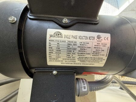 Worldwide Electric single-phase induction motor data plate.