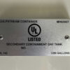 UL 142 certification plate for generator’s secondary containment fuel tank.