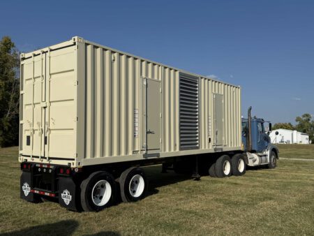 Rear-right angle of containerized CAT C27 generator.