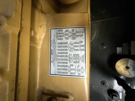 Caterpillar patents/trademarks decal on base of 2000 CAT 3412 500 kW generator (S/N BPG00168).