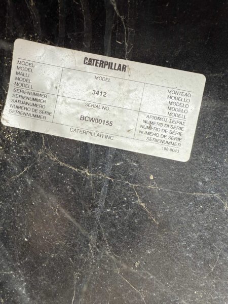 Engine identification plate—Caterpillar 3412, serial BCW00155 (2000 CAT 3412 500 kW genset).