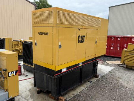 2003 Caterpillar 3306 250kW diesel generator – back left corner view with enclosure closed.