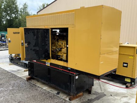 2003 Caterpillar 3306 250kW diesel generator – back right corner view with enclosure doors open.