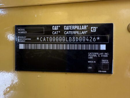 Caterpillar product identification plate showing PIN CAT00000LB8D00426 on 2003 CAT 3306 250kW generator.