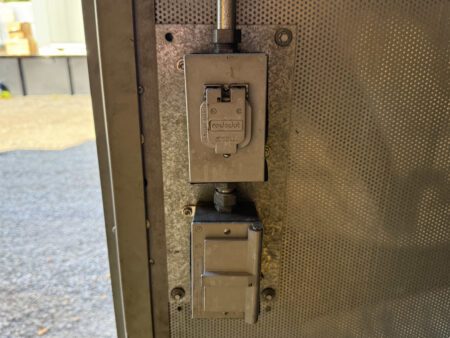Weatherproof convenience outlets mounted on the enclosure wall