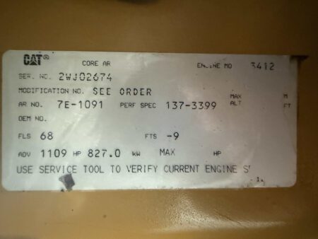 Caterpillar 3412 engine serial number and rating plate