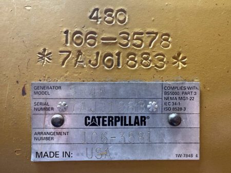 Caterpillar SR4B generator end nameplate with serial number