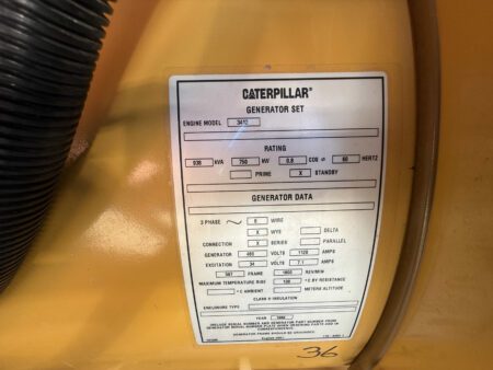 Caterpillar generator set nameplate with kW and kVA rating