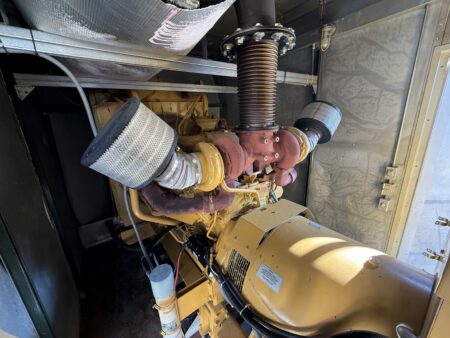 Overhead view of Caterpillar 3412 twin turbochargers and intake filters